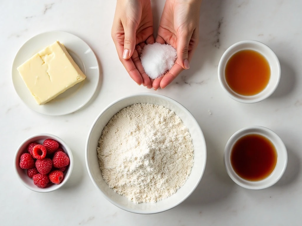 Ingredients for easy shortbread thumbprint cookies