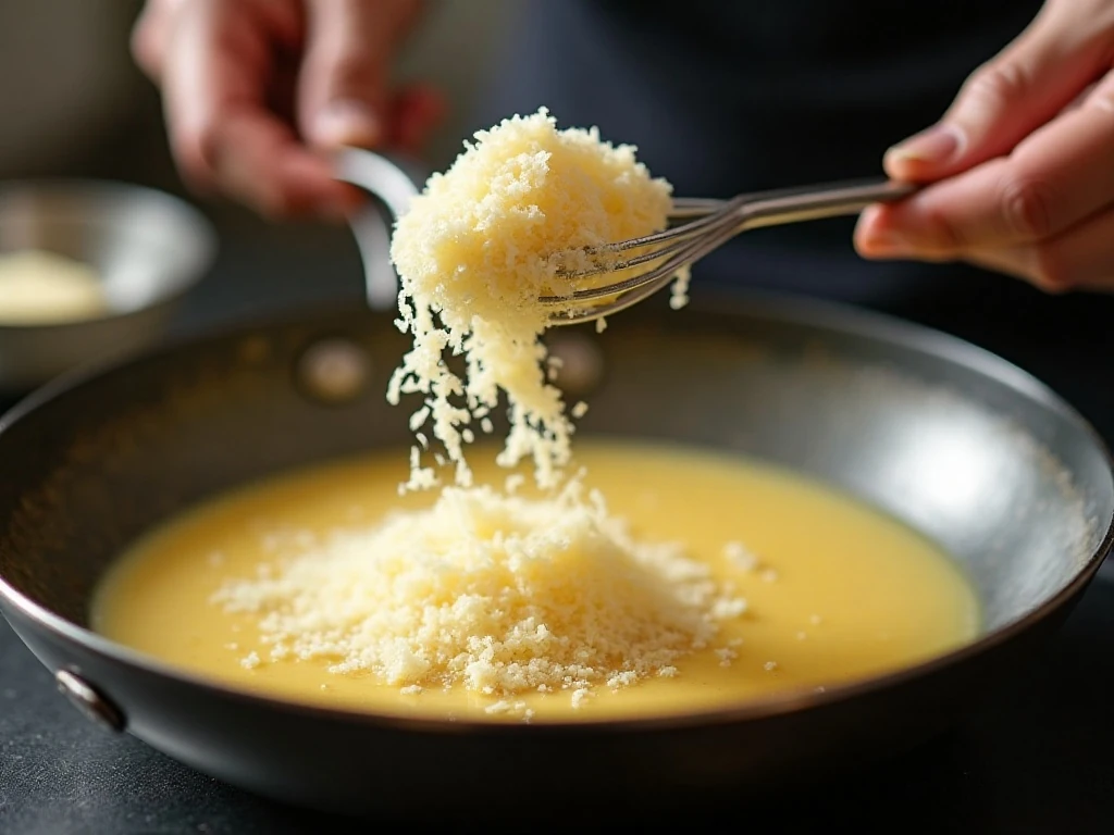 Fresh Parmesan melting into cream for Alfredo sauce