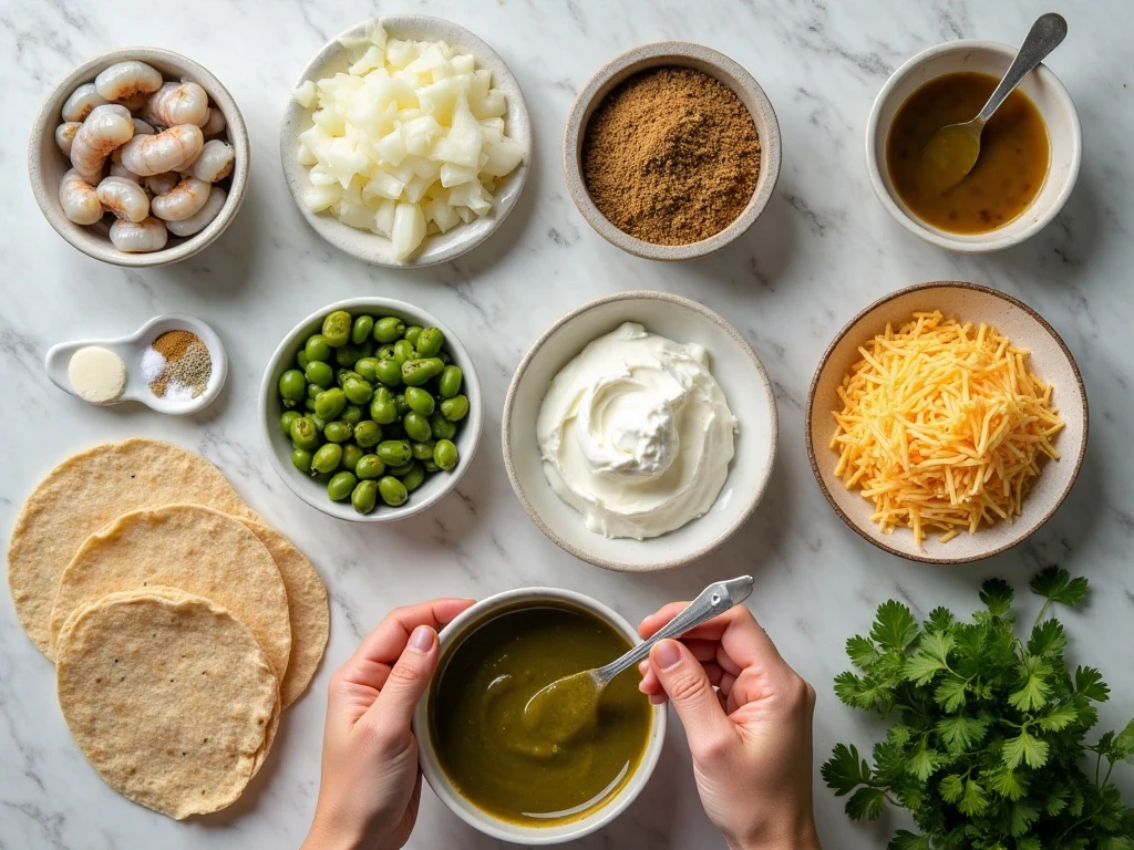 Ingredients for easy shrimp and mushroom enchiladas