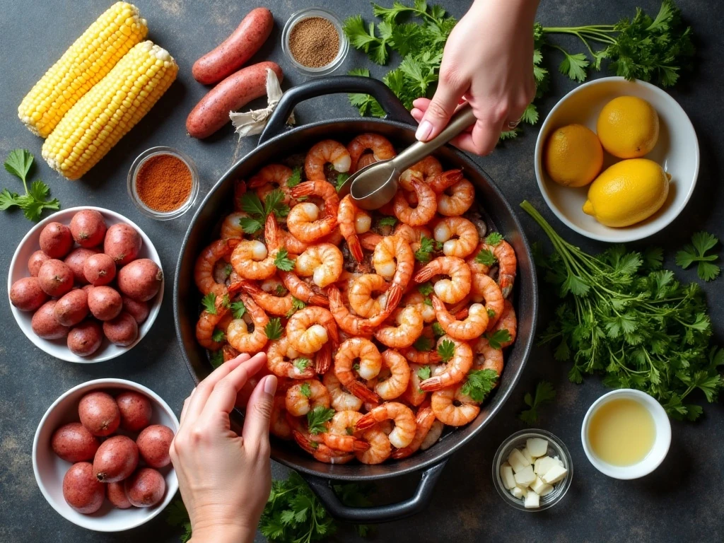 Ingredients for a classic Southern shrimp boil