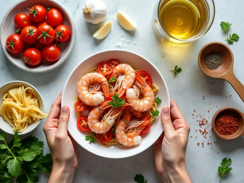 Ingredients for easy spicy shrimp fra diavolo