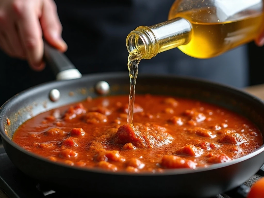 White wine reducing in tomato fra diavolo sauce