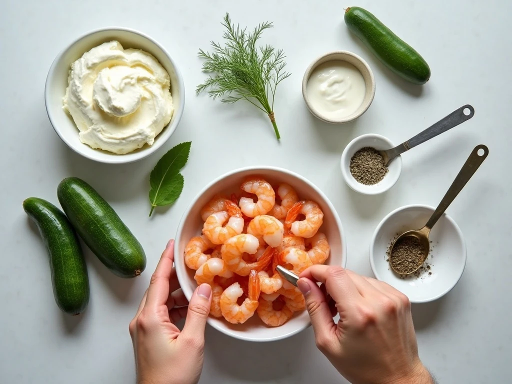 Ingredients for shrimp on cucumber appetizer