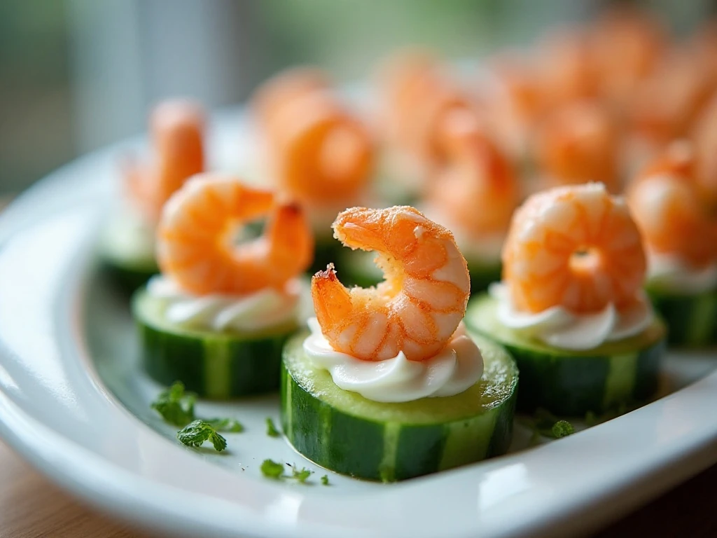 Chilled shrimp cucumber bites ready to serve