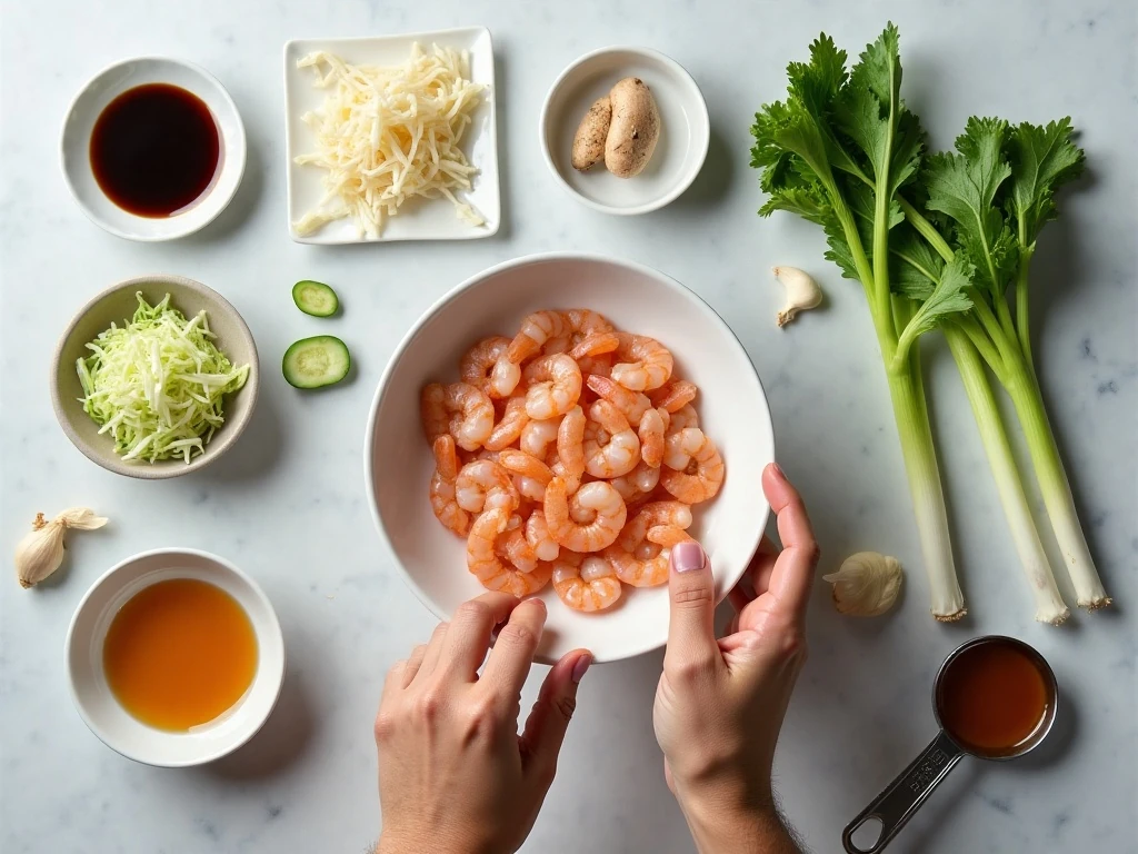 Ingredients for homemade shrimp potstickers