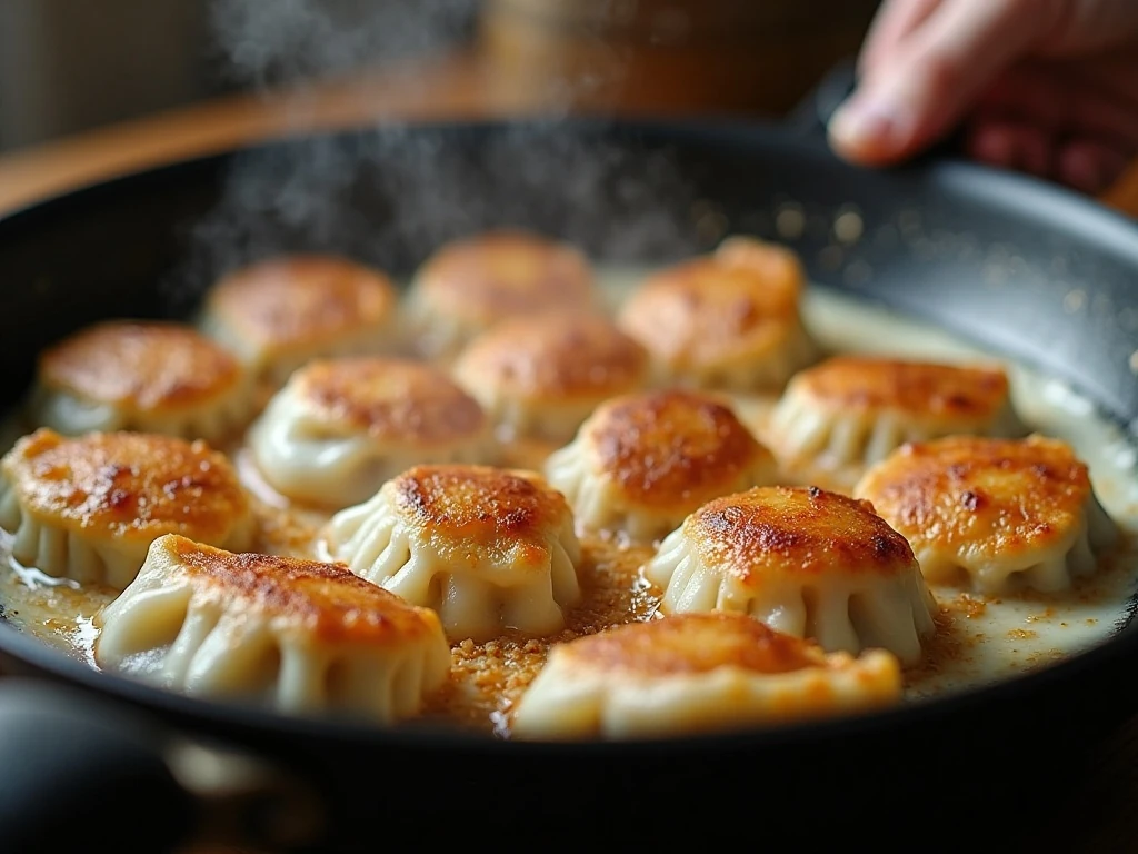 Potstickers with a delicate crispy skirt