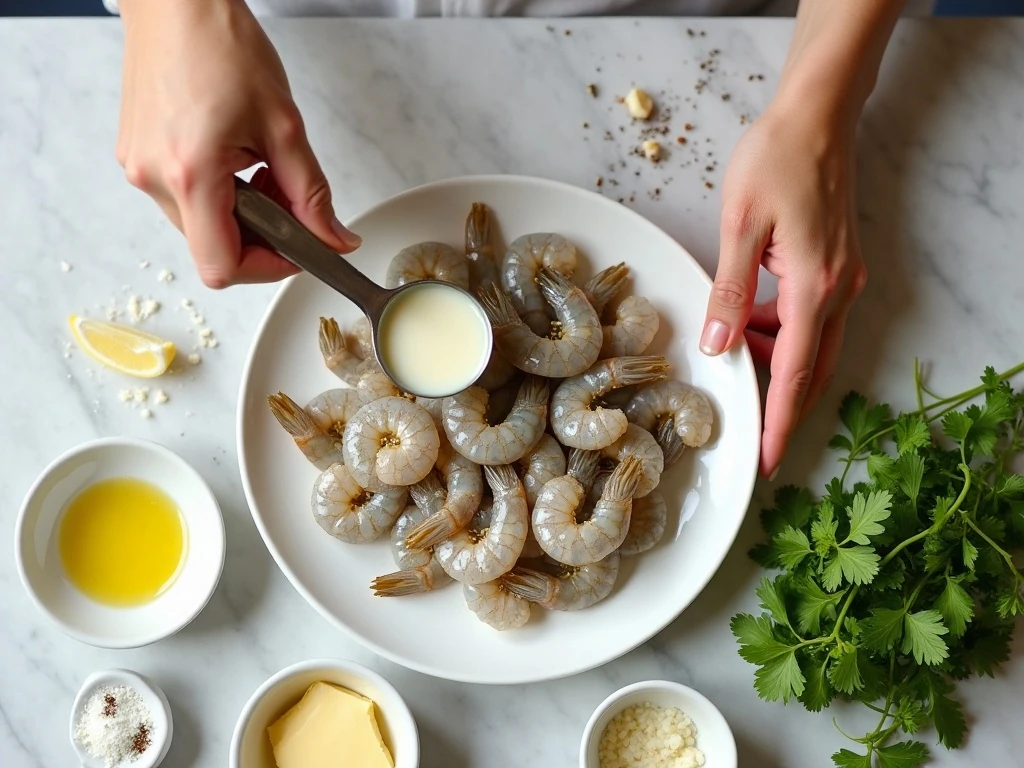 Ingredients for creamy garlic-Parmesan shrimp sauce