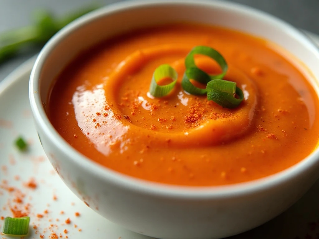 Close-up of smooth creamy yum yum sauce with paprika garnish