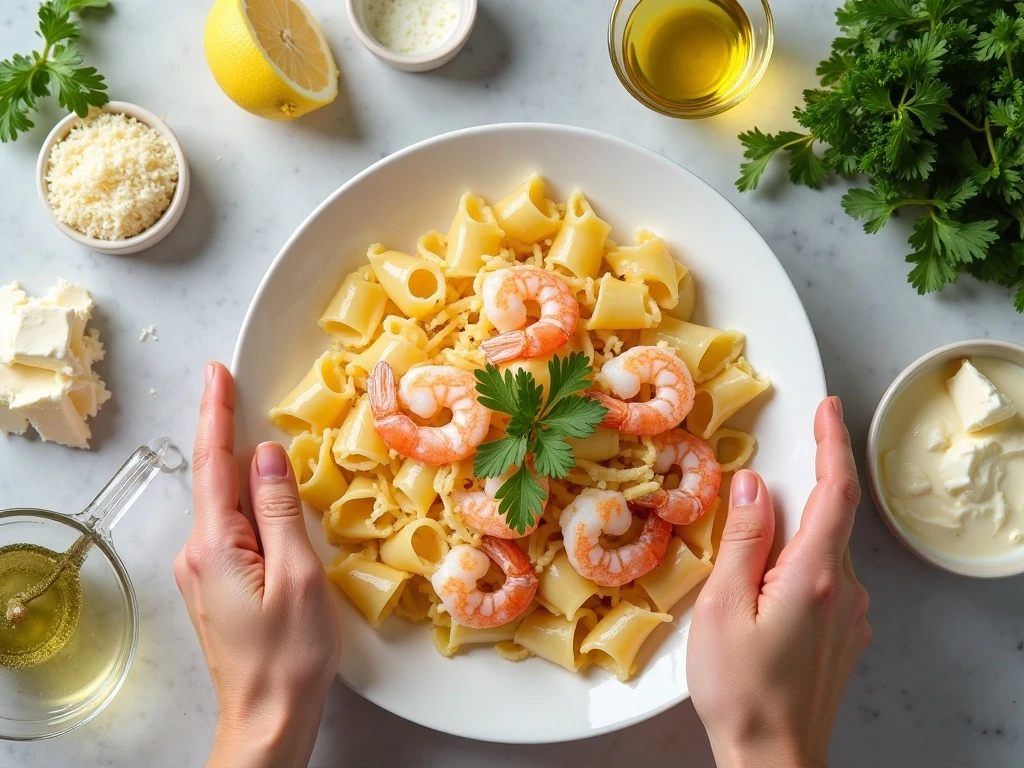 Ingredients for creamy shrimp scampi stuffed shells