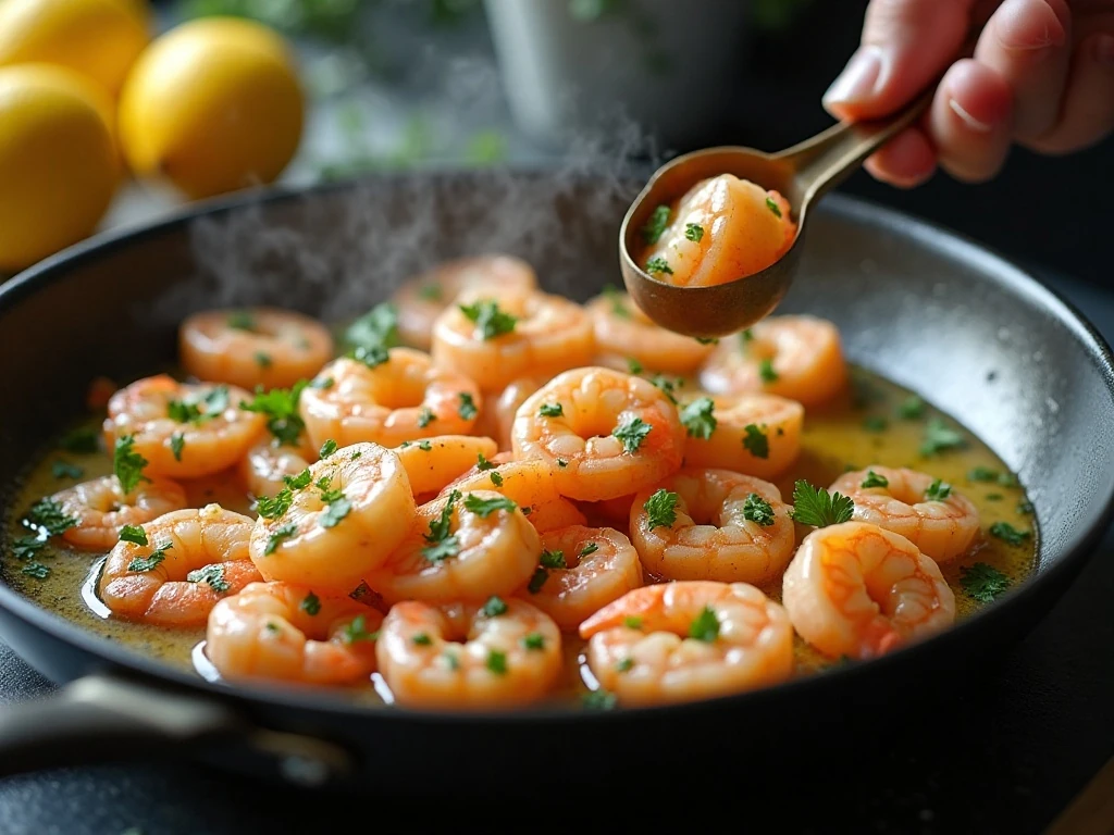 Garlic butter shrimp cooking for stuffed shells