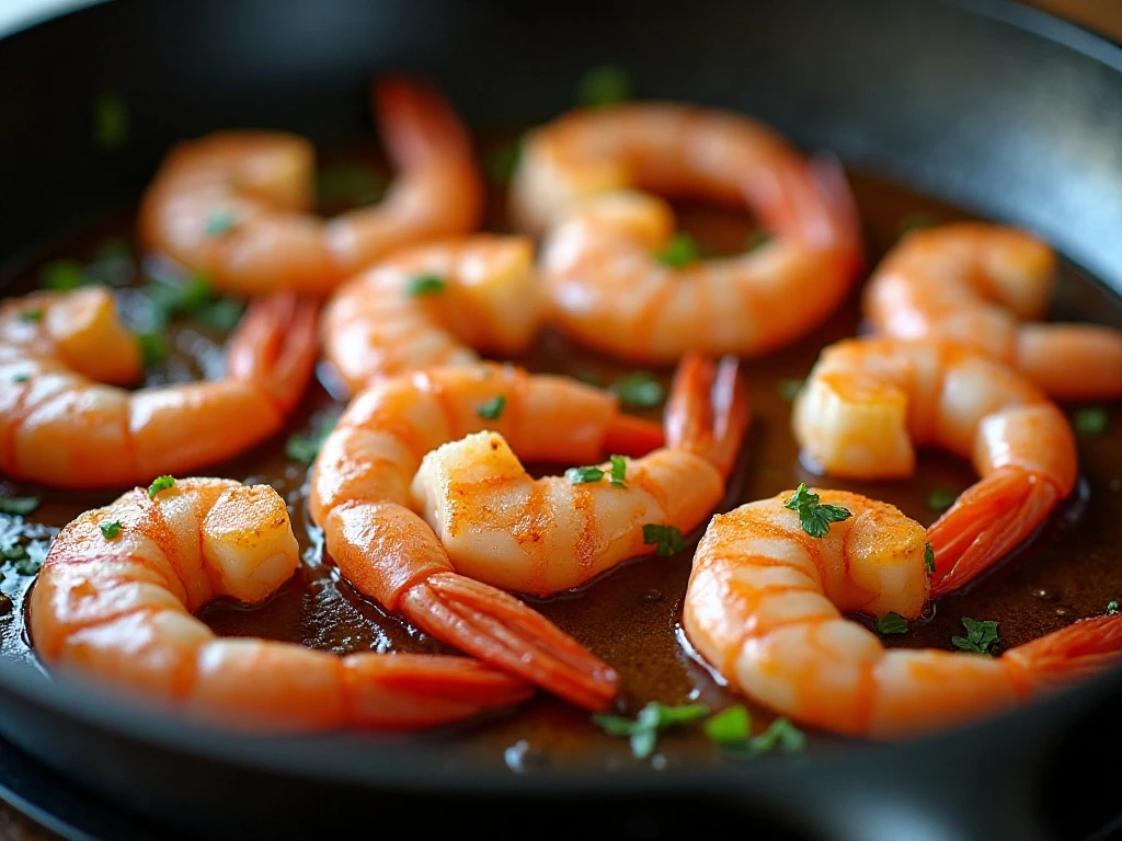 Shrimp searing in a single layer for a stir-fry