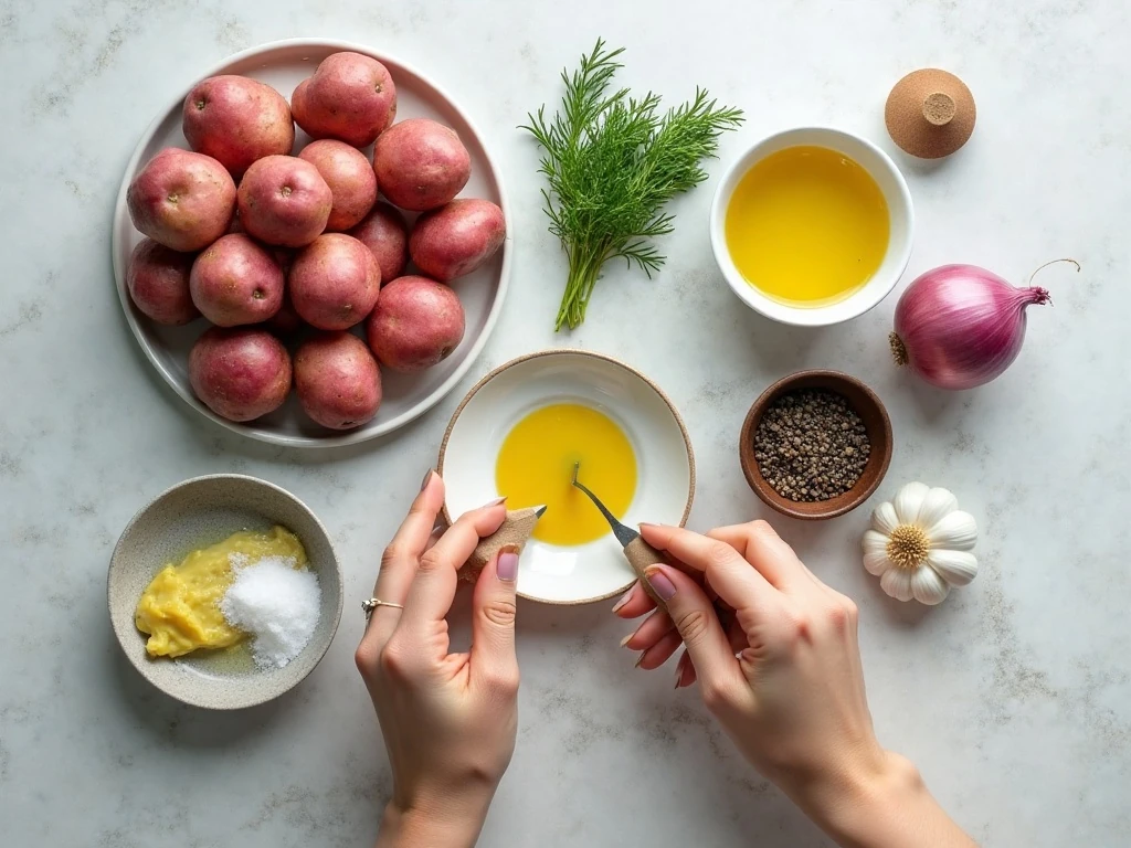 Ingredients for simple oil and vinegar potato salad