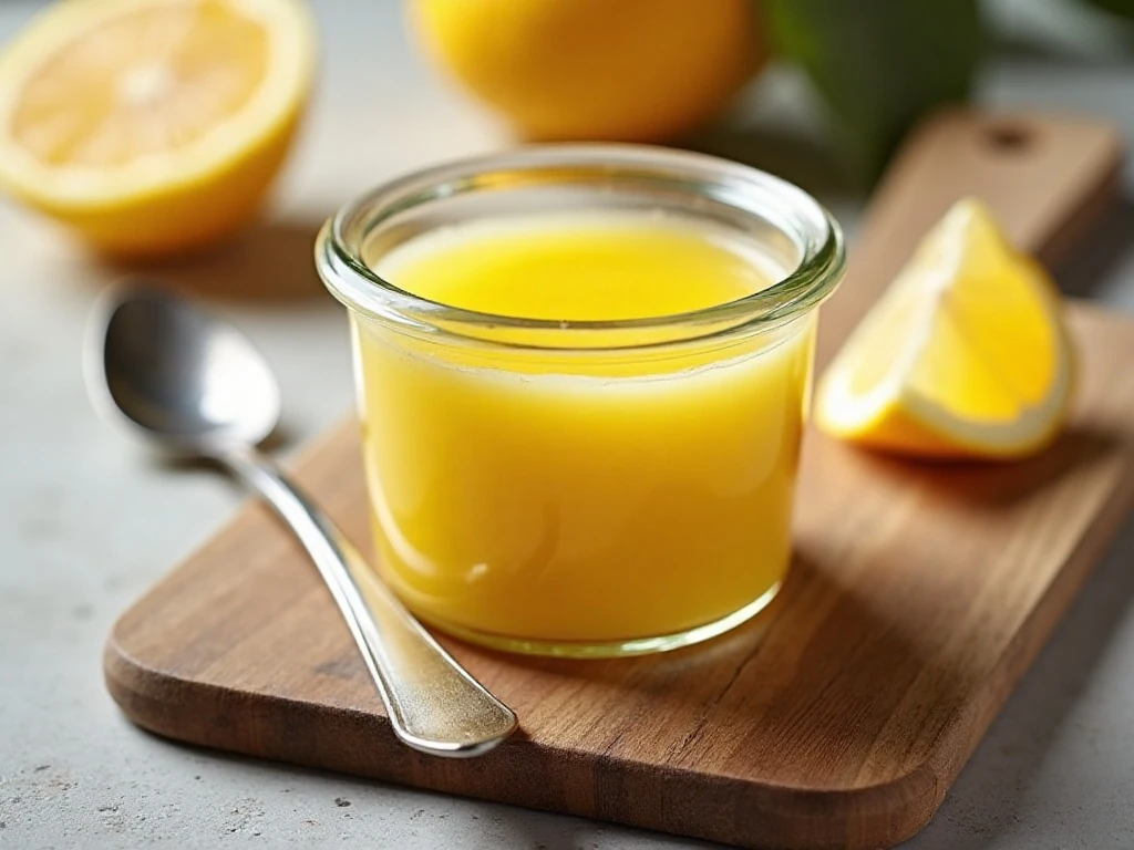 Jar of homemade lemon curd ready for refrigerated storage
