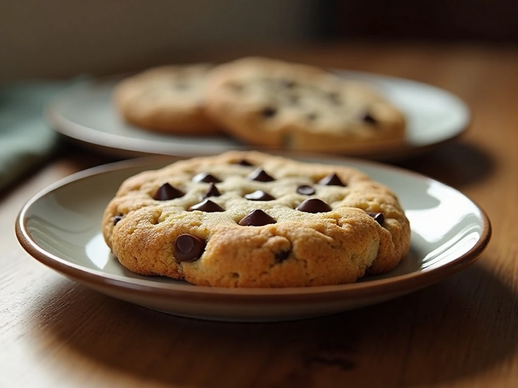 Single serving chocolate chip cookie on a plate