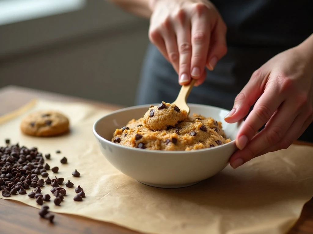 Mixing dough for one chocolate chip cookie