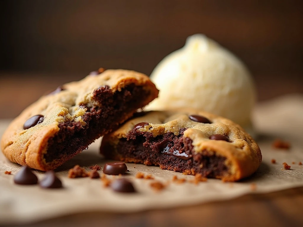 Soft chocolate chip cookie center with melted chocolate