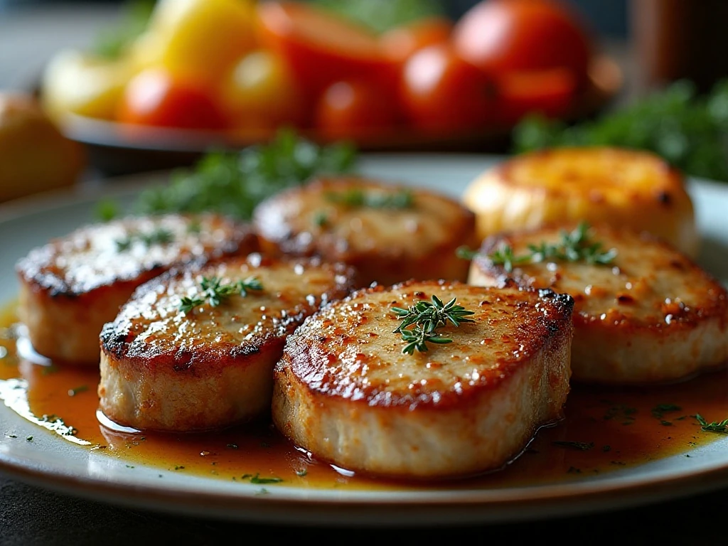 Juicy skillet boneless pork chops with garlic butter and thyme