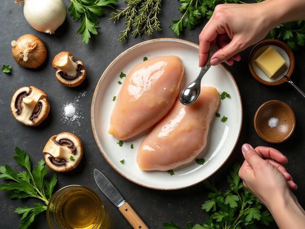 Ingredients for easy skillet chicken with mushroom wine sauce