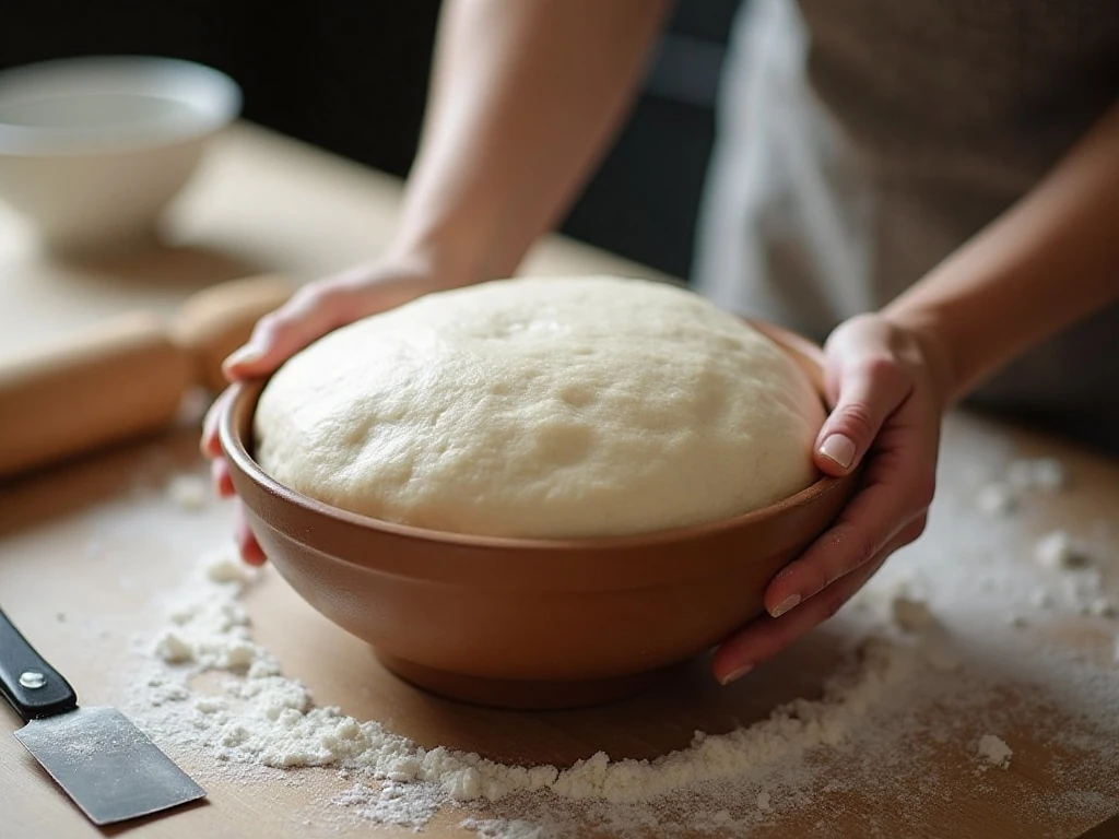 Risen yeast dough ready to shape into dinner rolls