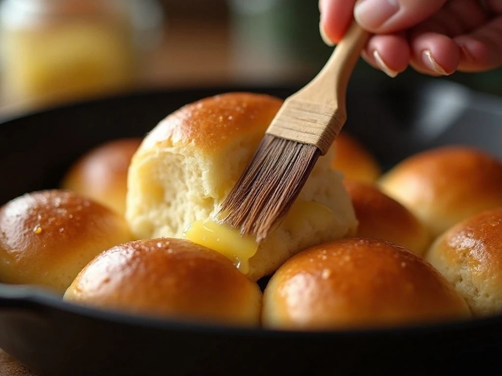 Buttery golden tops on freshly baked skillet dinner rolls