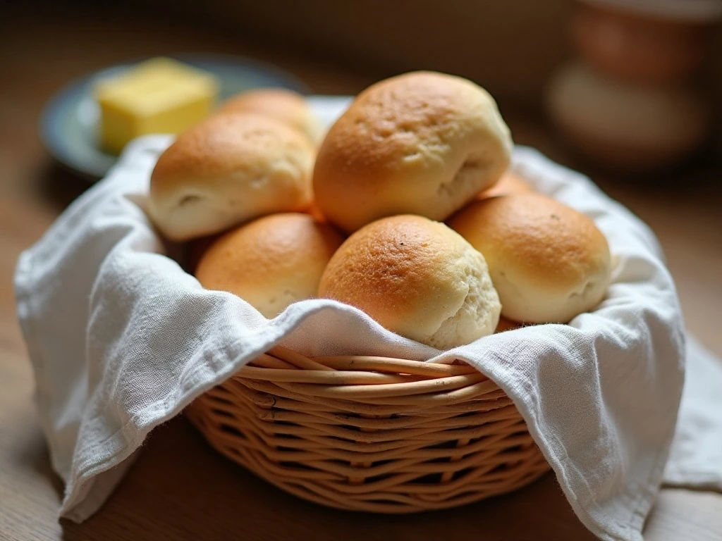 Skillet dinner rolls kept warm under a clean kitchen towel