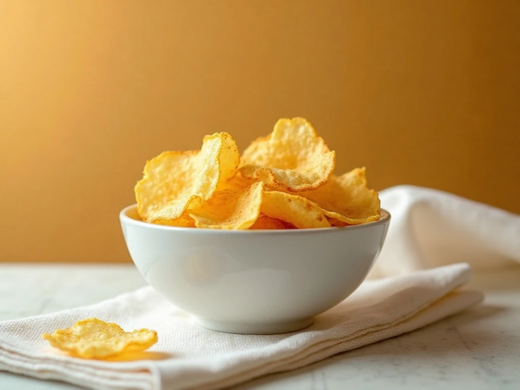 Crispy homemade microwave potato chips in a bowl
