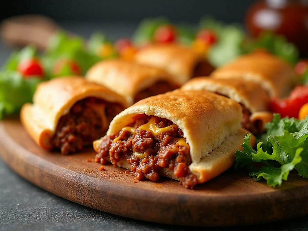 Golden sloppy joe pockets served with fresh side dishes