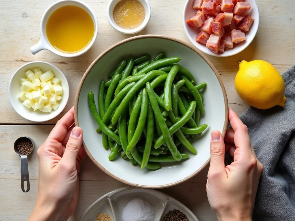 Fresh green beans and simple ingredients for a slow cooker side dish
