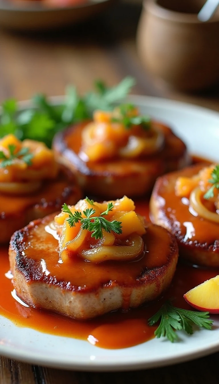 Slow Cooked Peach Barbecue Smothered Pork Chops