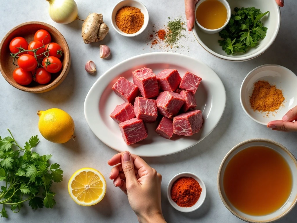 Ingredients for slow cooker Indian-spiced beef cubes