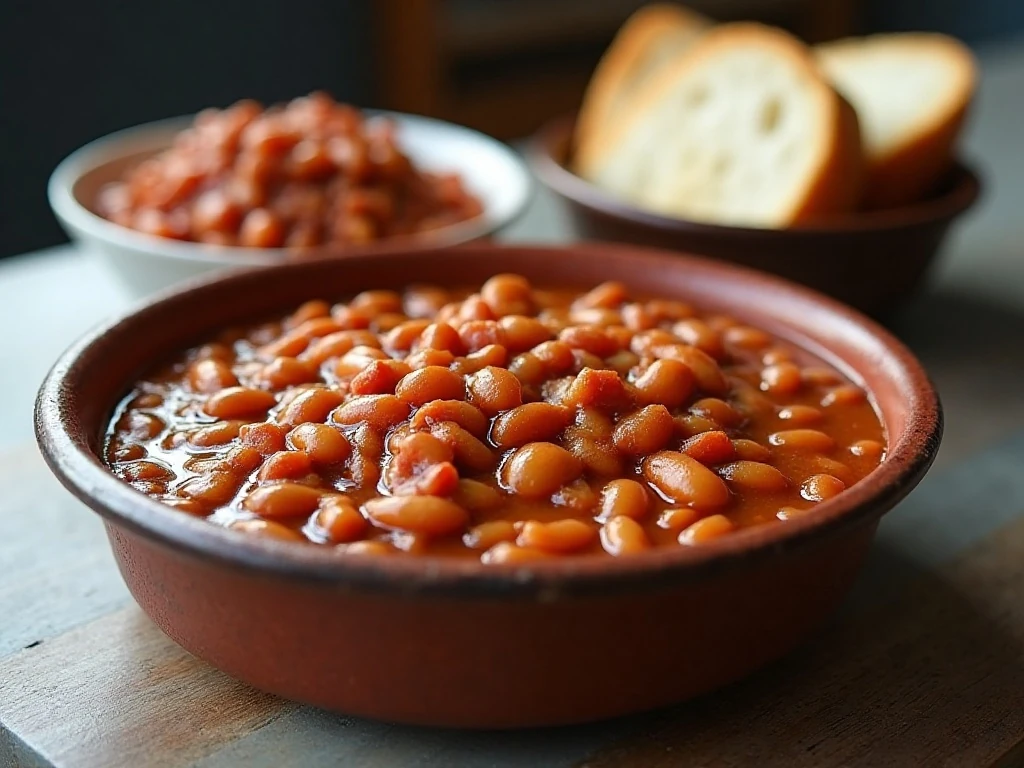 Stored and reheated slow cooker Boston baked beans