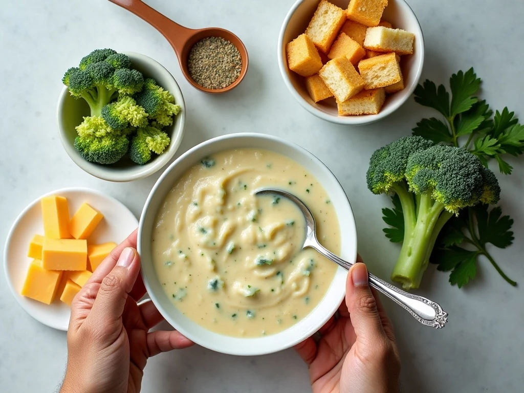 Ingredients for easy crockpot broccoli cheese soup