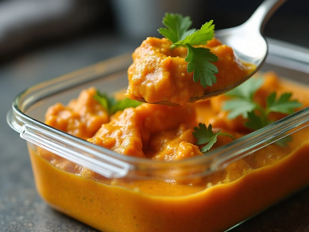 Leftover butter chicken prepared for storage