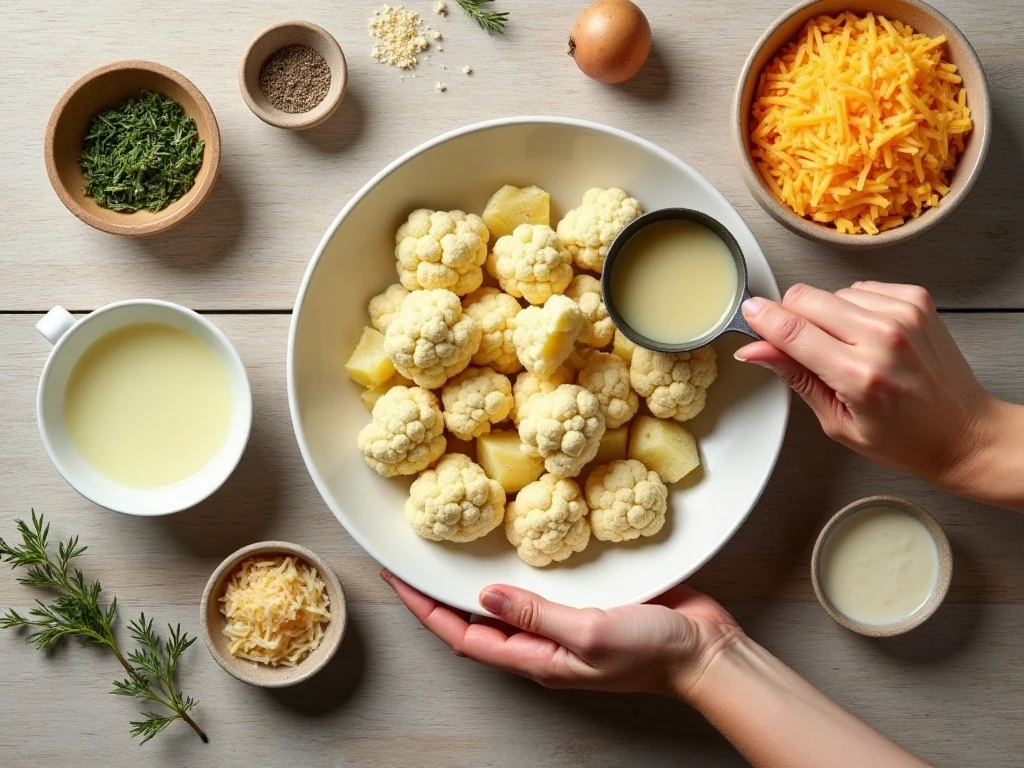 Ingredients for easy crockpot cauliflower soup