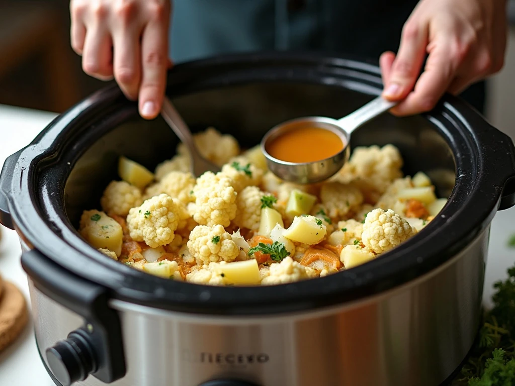 Preparing vegetables for slow cooker cauliflower soup