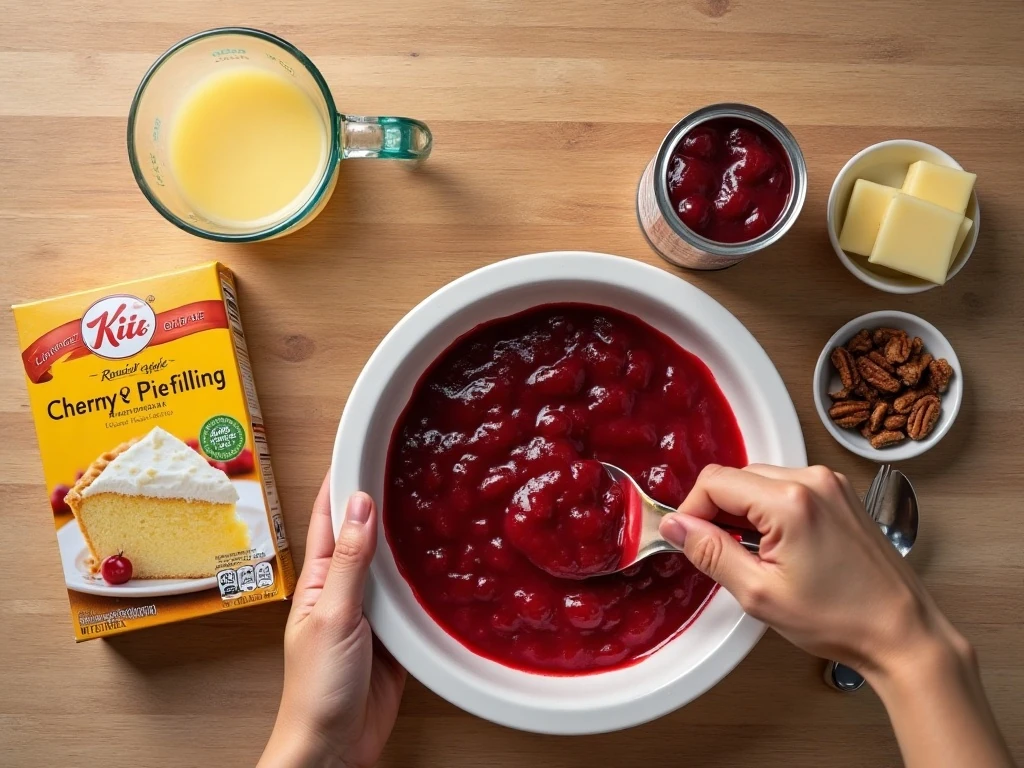 Ingredients for easy slow cooker cherry dump cake