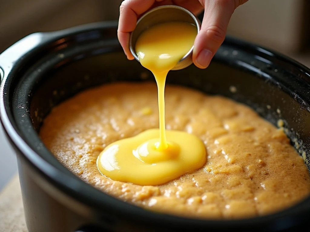 Drizzling melted butter over the cake mix topping