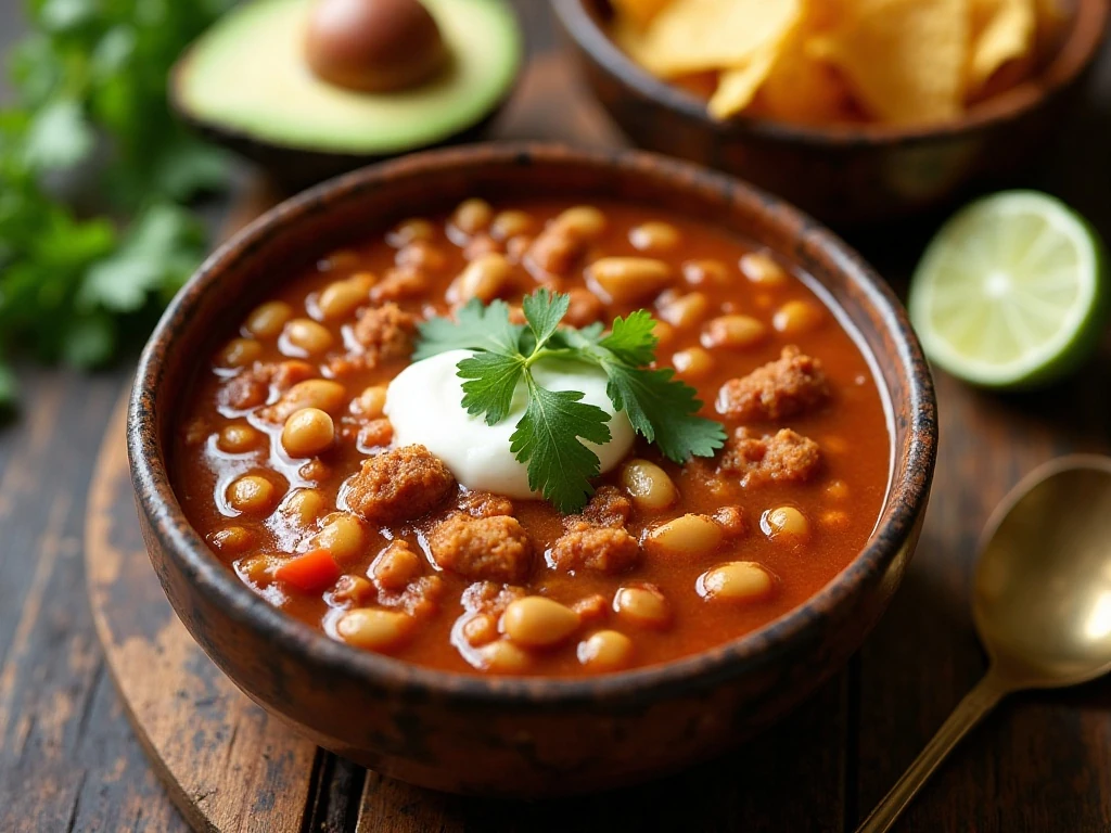 A bowl of slow cooker white bean chicken chili with fresh toppings