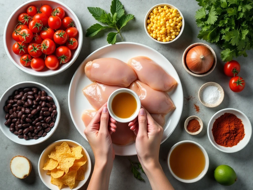 Ingredients for easy crockpot chicken tortilla soup
