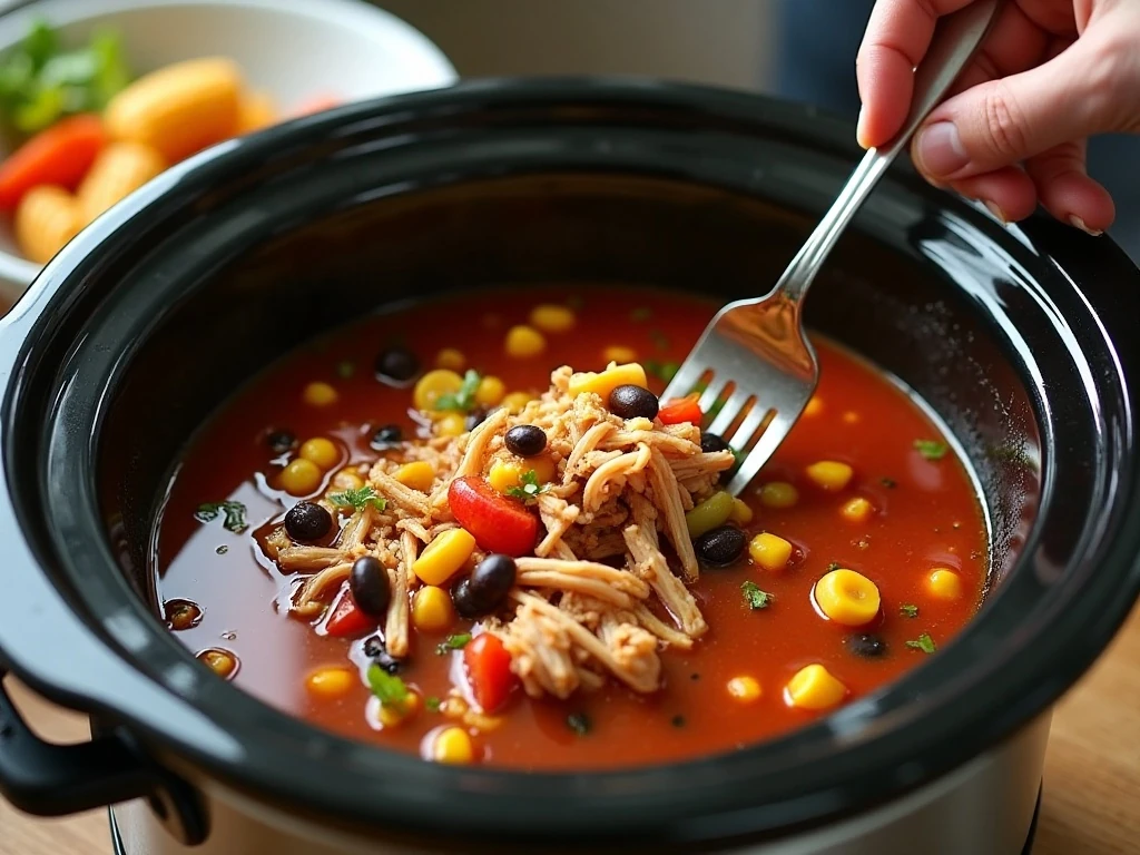 Preparing shredded chicken for slow cooker tortilla soup