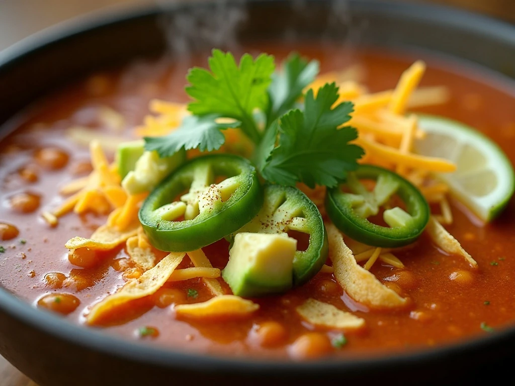 Fresh garnishes on chicken tortilla soup