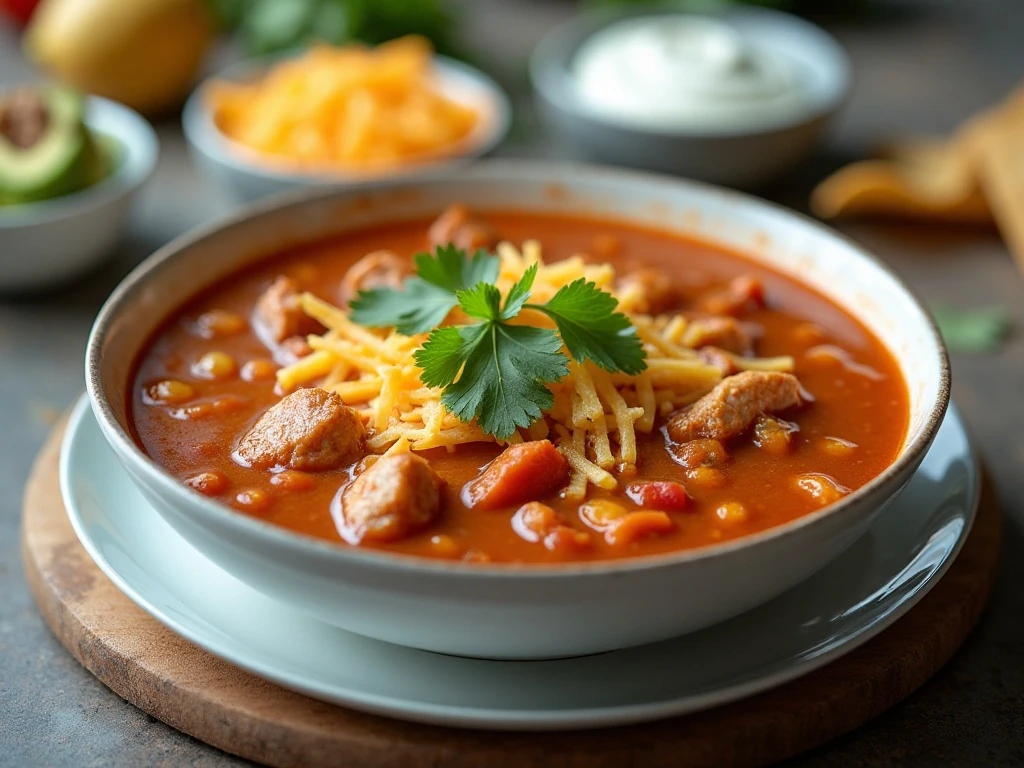 Chicken tortilla soup with toppings stored separately