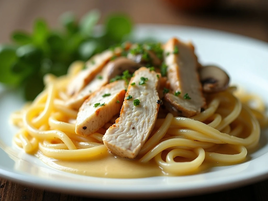 Creamy slow cooker chicken served over egg noodles