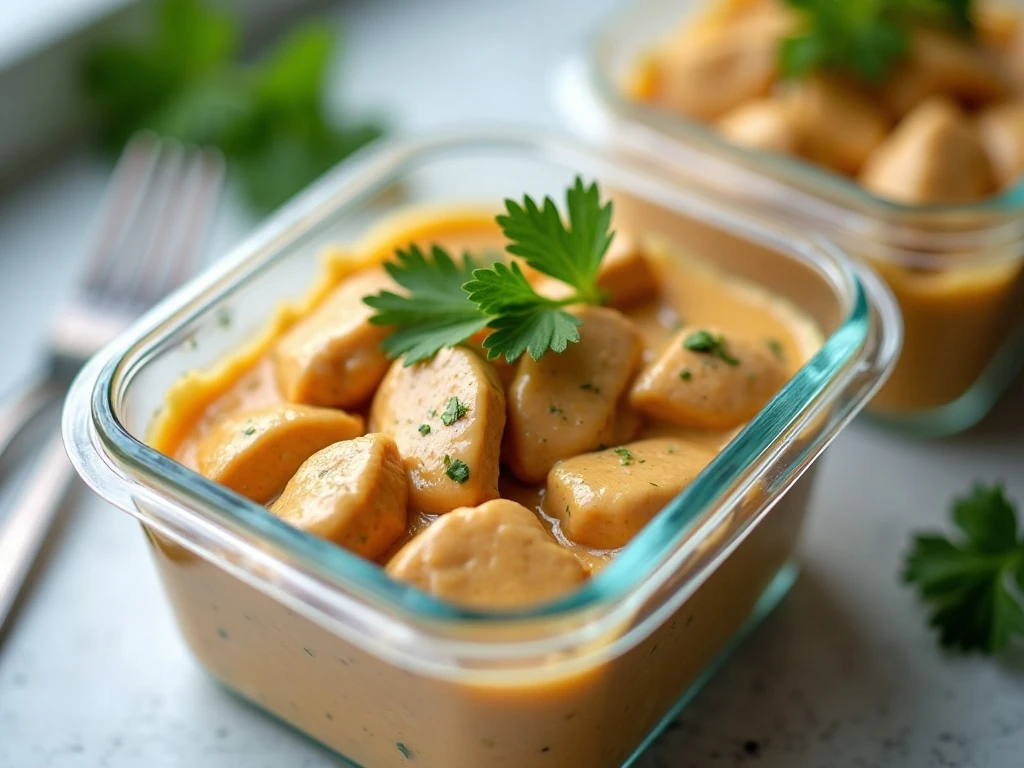 Creamy chicken portioned for storage and reheating