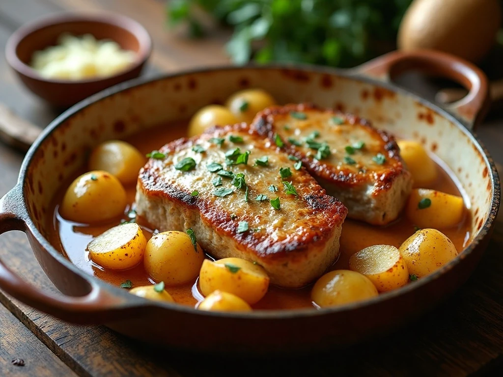 Creamy ranch pork chops and potatoes served in a slow cooker dinner style