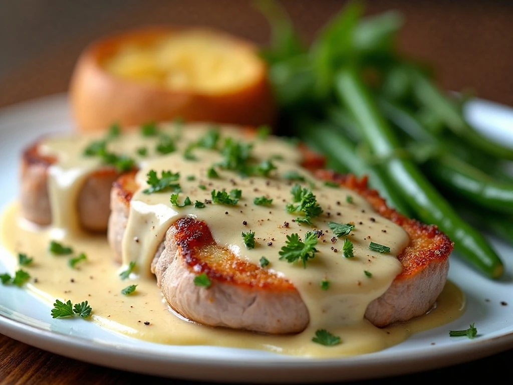 Creamy ranch pork chops with potatoes and simple vegetable sides