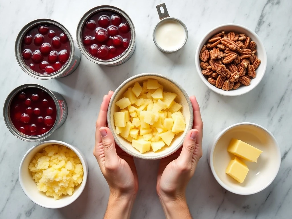 Ingredients for cherry pineapple slow cooker dump cake