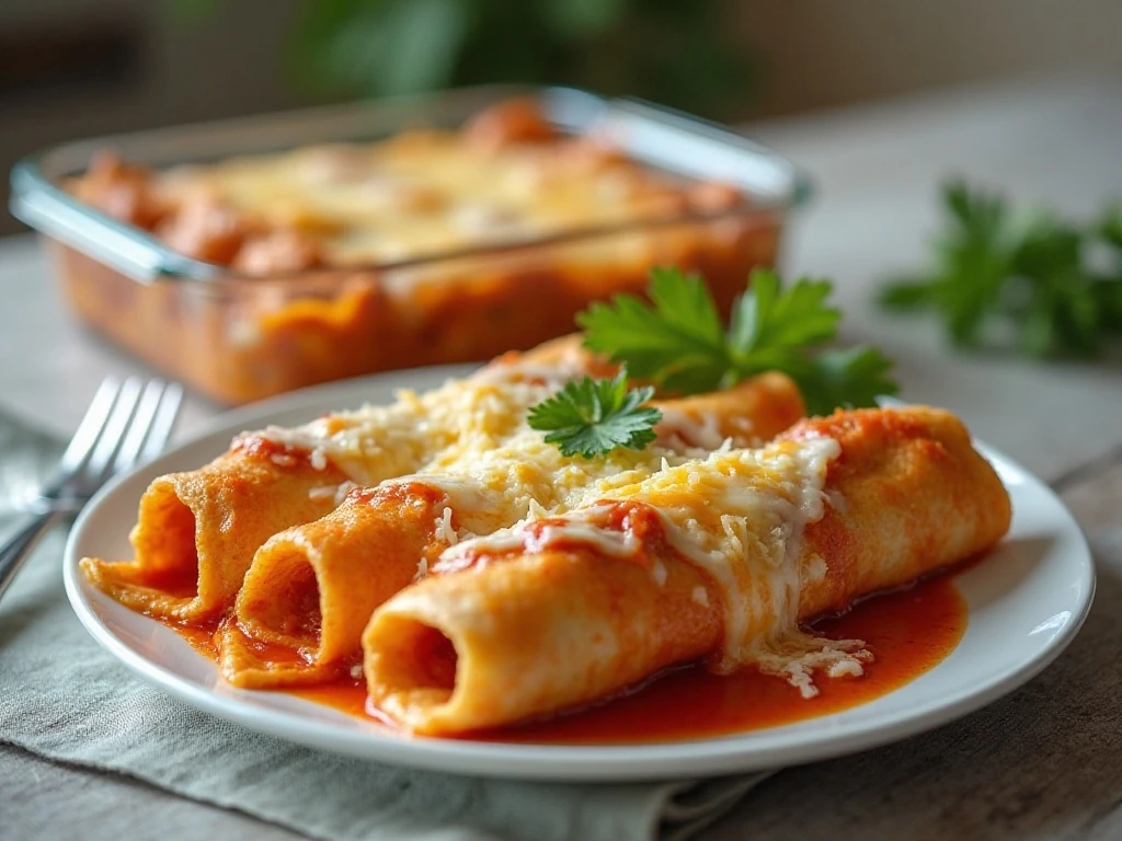 Stored and reheated slow cooker chicken enchiladas