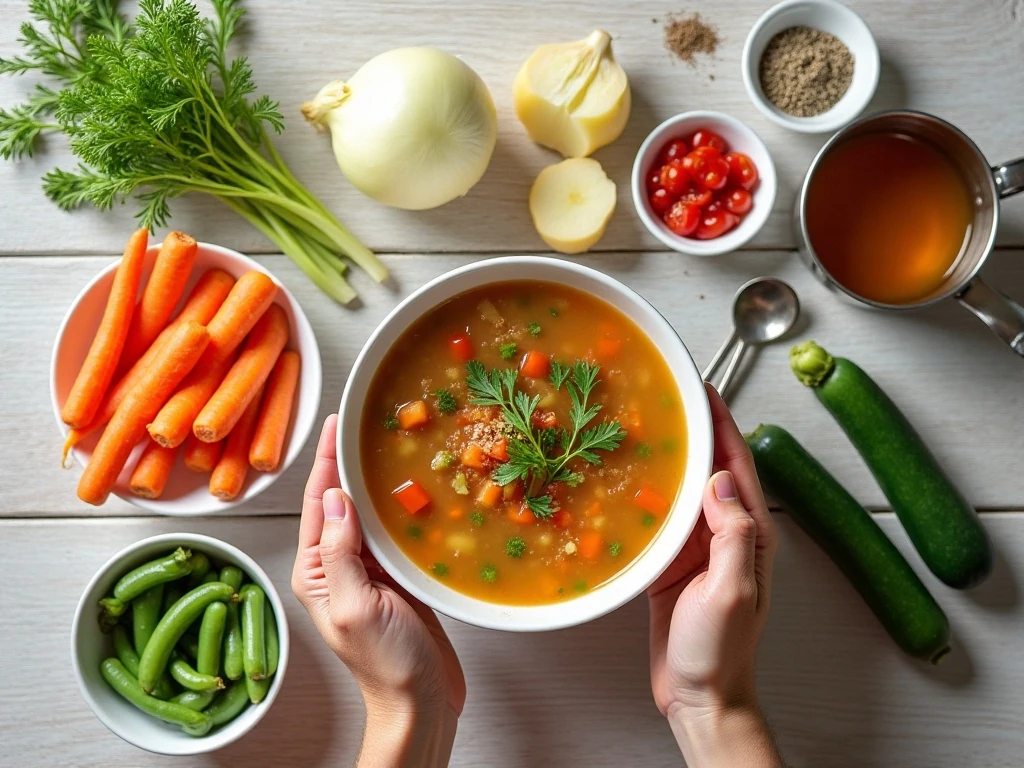 Fresh vegetables and pantry ingredients for slow cooker vegetable soup
