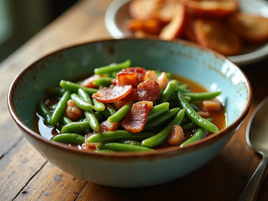 Tender slow cooker green beans with bacon and onions